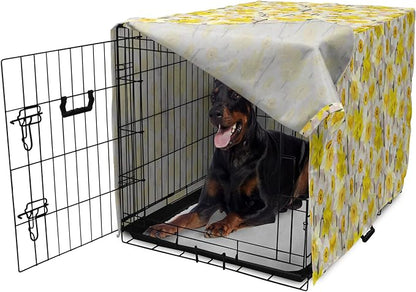 Lunarable Daffodil Dog Crate Cover, Gentle Nature Theme Blooming Spring Season Realistic Romantic Bedding Plants, Easy to Use Pet Kennel Cover for Medium Large Dogs, 42 Inch, Yellow Green Tan