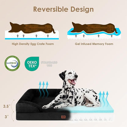 EHEYCIGA Orthopedic Dog Bed for Medium Dogs, Waterproof Memory Foam Medium Dog Beds with Sides, Non-Slip Bottom and Egg-Crate Foam Medium Dog Couch Bed with Washable Removable Cover, Black