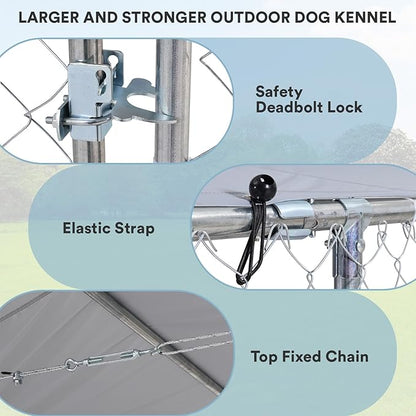 Rovibek 15'×15' Extra Large Outdoor Dog Kennel Dog Run Fence, Outside Dog Kennel with Roof, Heavy Duty Dog Playpen with Waterproof Sun-Proof Cover for Large Dogs