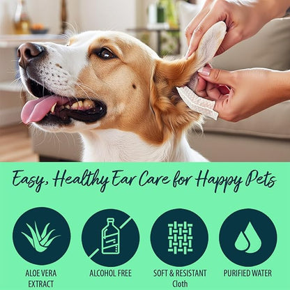 Natureland [Large Size Finger Wipes] Dog & Cat Ear Finger Wipes - Otic Cleaning Wipes for Infections and Controlling Ear Infections and Ear Odor in Pets (100 Large)