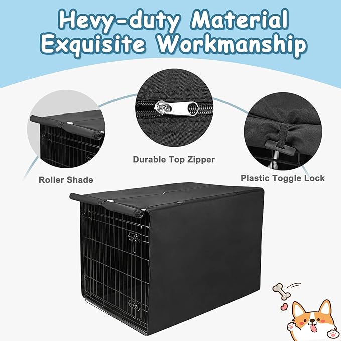 Deblue 42" Dog Crate Cover, Breathable Dog Kennel Cover for Large Wire Crate, Lightweight Polyester Pet Kennel Covers for Indoor Protection - (42 inches, Black)