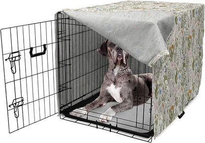 Ambesonne Floral Dog Crate Cover, Vintage Garden Plants Herbs Flowers Botanical Classic Design Art, Easy to Use Pet Kennel Cover for Medium Large Dogs, 48 Inch, Pink Blue