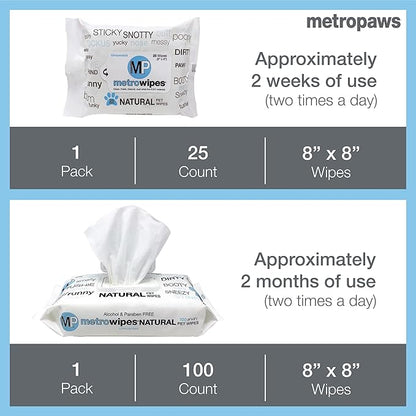 MetroPaws Unscented Dog Wipes, 25 Extra Large, Thick Cleaning Wipes & The Dog Waste Bag Dispenser & Holder, Bag Holder With 20 Bags for Leash - Purple