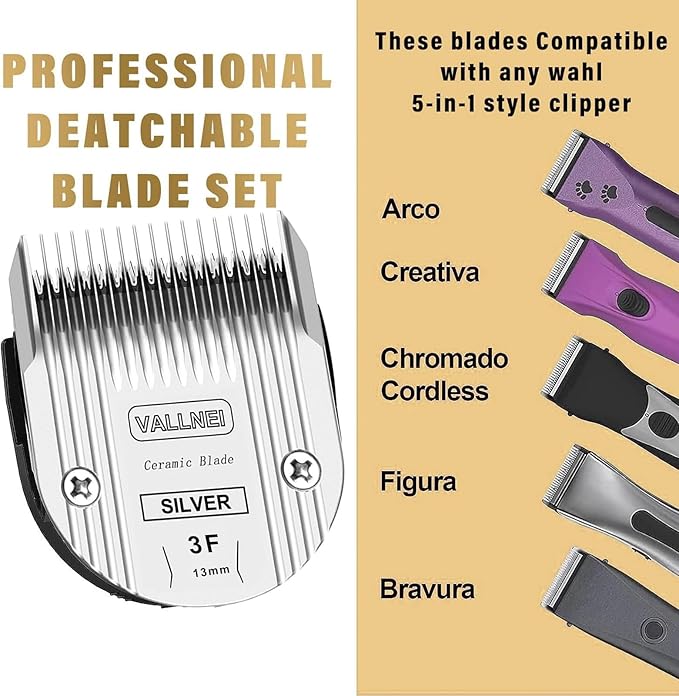 Detachable Adjustable Pet Dog Grooming Clipper Replacement Blade Compatible with WAHL Professional Animal Blade Arco, Bravura, Chromado, Creativa, Figura, and Motion Pet, Dog, and Horse Clippers(3F2)