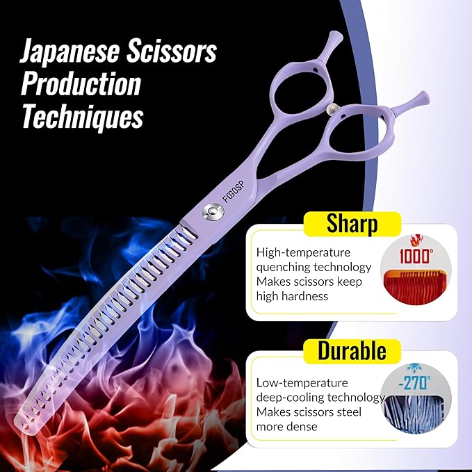 Curved Chunkers Dog Grooming Scissors 7.5" Macarone Series Professional Pet Grooming Shears for Large Dogs Pets Japan 440C Stainless Steel Sharp & Durable(Purple, 30Teeth Curved Thinners)