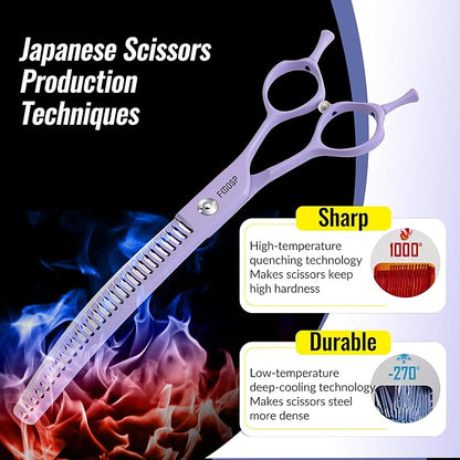 Curved Chunkers Dog Grooming Scissors 6.5" Macarone Series Professional Pet Grooming Shears for Small Dogs Pets Japan 440C Stainless Steel Sharp & Durable(Purple, 24Teeth Curved Thinners)