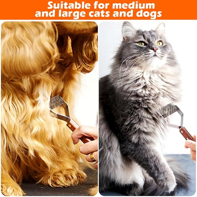 Professional Pet Grooming Brush, Dog Combs with Wood Handle, Double Sided Undercoat Dematting Comb Tool for Dogs and Cats - Remove Loose Hair & Matted Fur