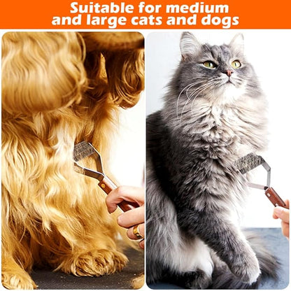 Professional Pet Grooming Brush, Dog Combs with Wood Handle, Double Sided Undercoat Dematting Comb Tool for Dogs and Cats - Remove Loose Hair & Matted Fur