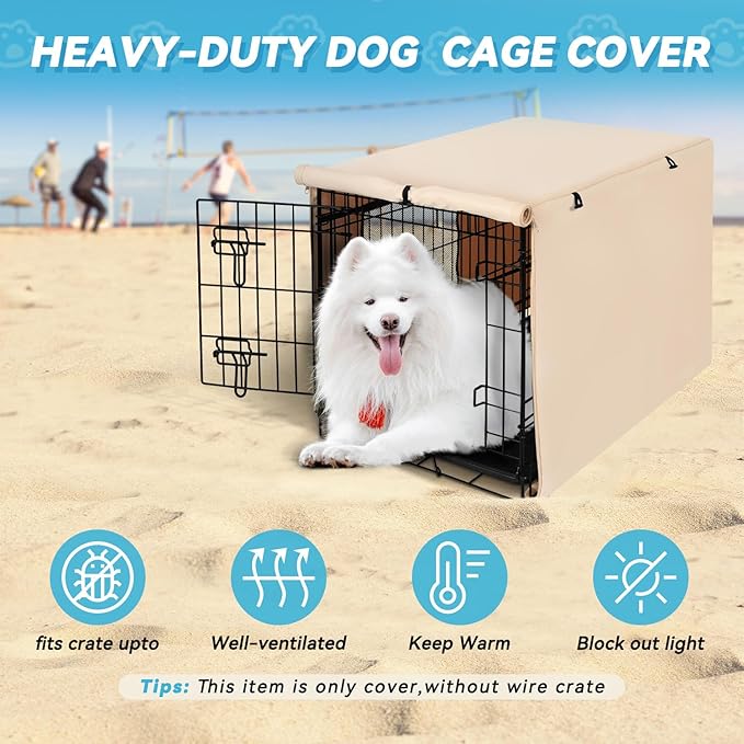 X-ZONE PET 24" Dog Crate Cover for Indoor/Outdoor - Heavy Duty Polyester Pet Kennel Cover Fits for Wire Dog Cage Beige