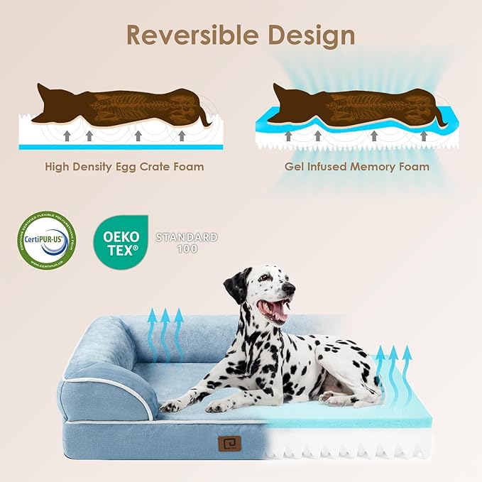 EHEYCIGA Orthopedic XL Dog Beds, Waterproof Memory Foam Dog Bed for Extra Large Dogs, Non-Slip Bottom and Egg-Crate Foam Big Dog Couch Bed with Washable Removable Cover, Washed Blue