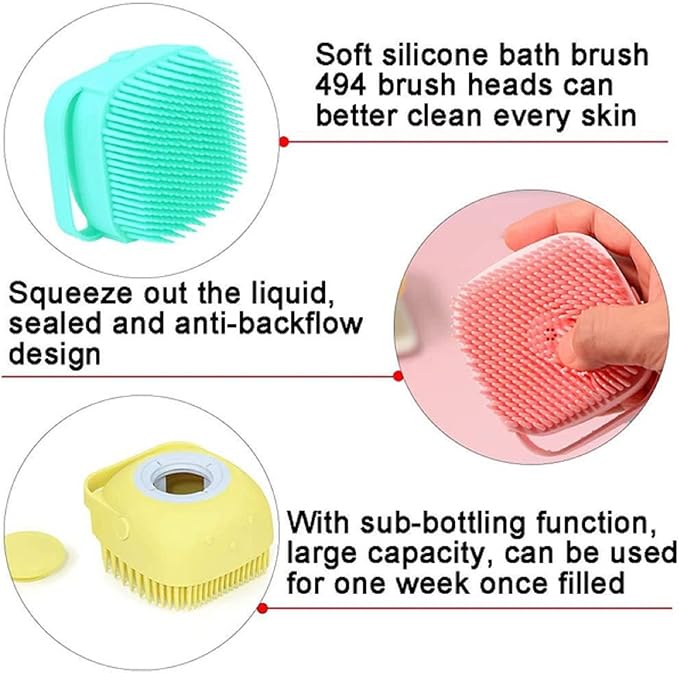 Pet Bath Brush Scrubber,Silicone Bath Brush Filling Liquid,Pet Massage Brush Bath Shampoo Brush,Hair Fur Grooming Cleaning For Short Long Haired Dogs And Cats (Yellow)