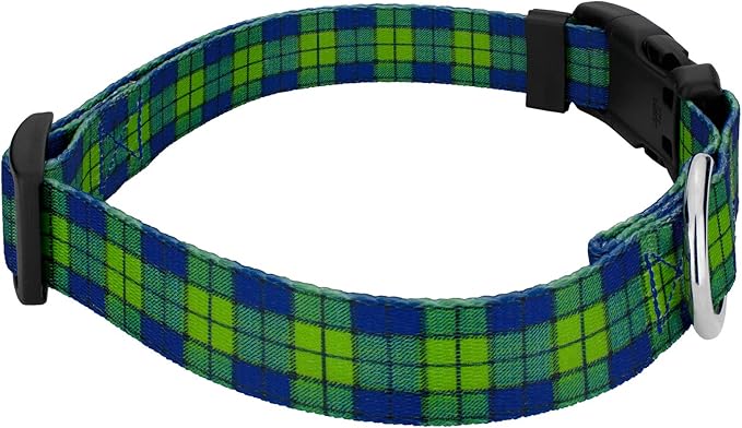 Country Brook Petz - Deluxe Blue and Green Plaid Dog Collar - Made in The U.S.A. - Plaid and Argyle Collection Featuring Charming Designs (1 Inch, Large)