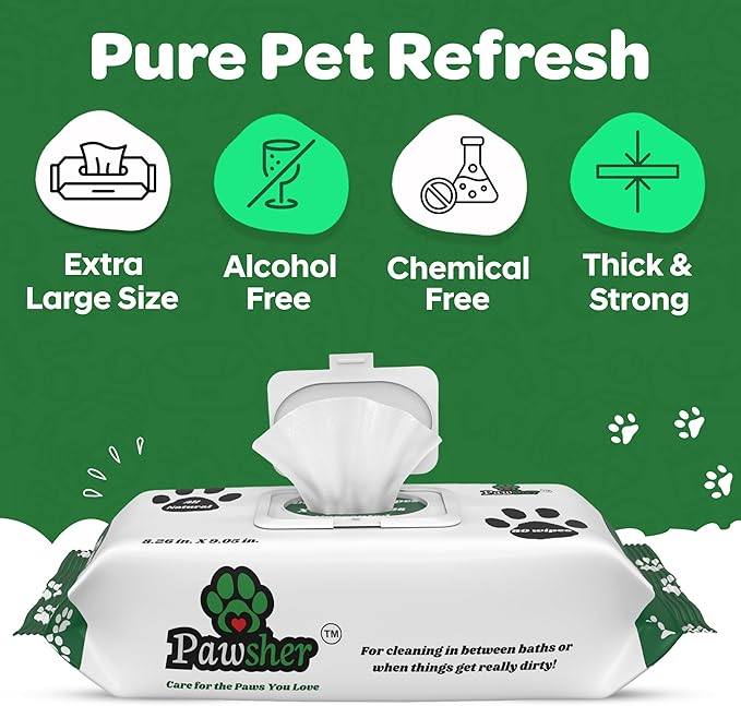 Pet Wipes for Dogs - Twin Pack - 160 Count | Dog Wipes for Cleaning and Deodorizing | Extra Large, Strong and Chemical Free | in Between Bath Dog Wipe for Paws, Butt & Body