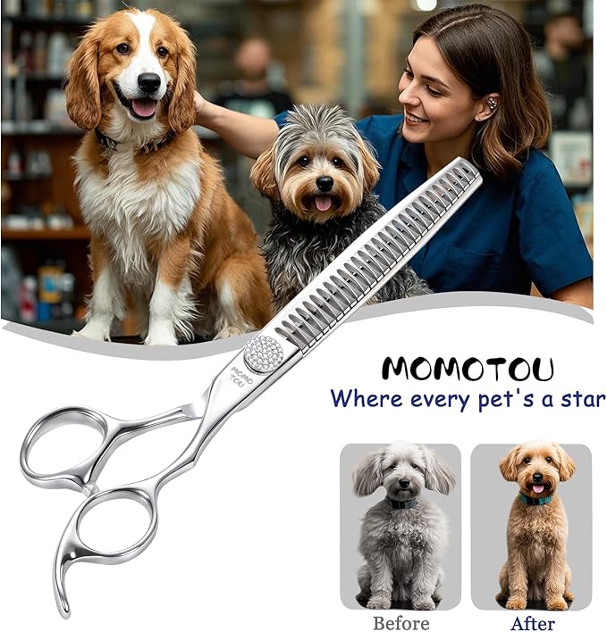 Professional Chunker Dog Grooming Scissors with Simulation Diamond 440C Stainless Steel Polished Pet Cat Trimming Texturizing Shears for Groomers and Home users 8''