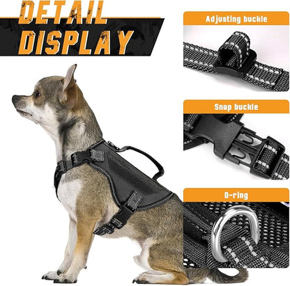 Tactical Dog Harness for Small Dogs, Breathable Mesh Dog Vest Tactical Puppy Harness with Handle, Reflective Military Dog Vests Harness for Outdoor Training Walking