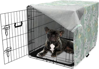 Lunarable Traditional Dog Crate Cover, Japanese Cranes Peonies Cultural Aspects Symbolic of Happy Life, Easy to Use Pet Kennel Cover for Cats & Medium Dogs, 24 Inch, Avocado Green Pale Green