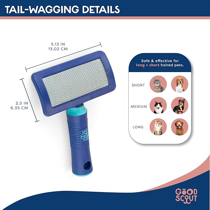 Good Scout Slicker Brush, Best Deshedding Tool for Dogs & Cats, Gentle, Safe & Effective Pet Grooming Tool for Long & Short Haired Animals