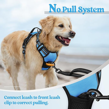 rabbitgoo Dog Harness, No-Pull Pet Harness with 2 Leash Clips, Adjustable Soft Padded Dog Vest, Reflective No-Choke Pet Oxford Vest with Easy Control Handle for Small Dogs, Blue, S