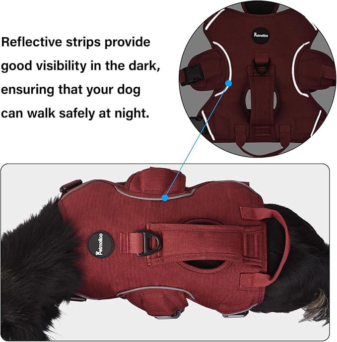 Petmolico Escape Proof Dog Harness Vest, Adjustable No Pull Vest Reflective Dog Harness Vest for Large Dogs(Red,Medium)