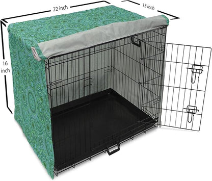 Lunarable Emerald Dog Crate Cover, Mandala Pattern with Soft Color Pattern Complex Motif Eastern Geometric Style, Easy to Use Pet Kennel Cover for Small Dogs Puppies Kittens, 22 Inch, Green Blue