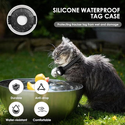 Pet Tracker for Cats, Compatible with Apple Find My App (Only iOS), Cat Tracker Collar with Safety Elastic Buckle, Cat GPS Tracker Works with Any Collar, No Monthly Fee, Waterproof, Black