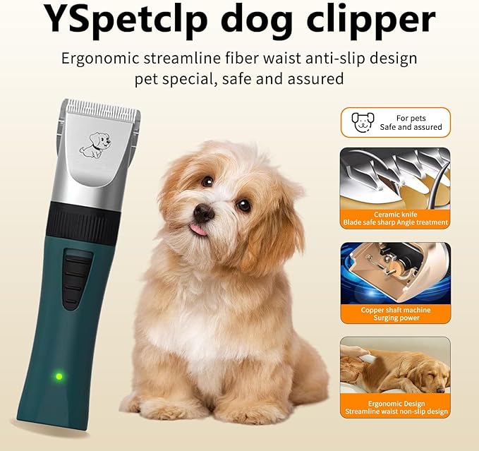 Dog Clippers for Grooming Low Noise, Rechargeable, Cordless, YSpetclp Pet Shaver for Matted Hair, Quiet Animal Trimmer Pet Hair Thick Coats Clippers, Suitable for Dogs, Cats, Rabbits and Other Pets