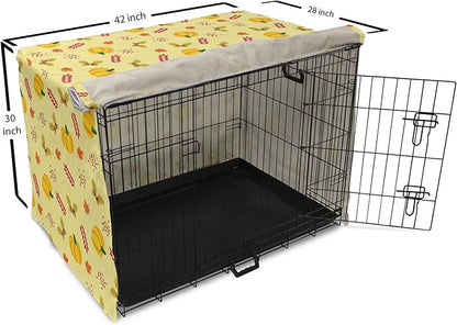 Lunarable Autumn Pumpkin Dog Crate Cover, Seasonal Image with Fall Botanical Elements Leaves and Acorns, Easy to Use Pet Kennel Cover for Medium Large Dogs, 42 Inch, Pastel Yellow Multicolor