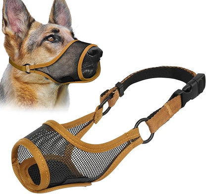 LUCKYPAW Dog Muzzle, Mesh Dog Muzzle for Large Medium Small Dogs, Soft Muzzles for Biting Chewing Fierce Barking, Breathable Muzzle with Adjustable Strap for Training (Brown, XS(Snout:6.5"-7.5"))