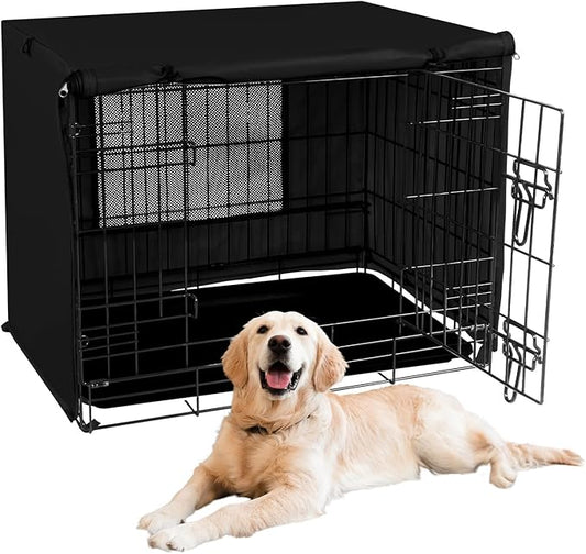 X-ZONE PET 42" Dog Crate Cover for Indoor/Outdoor - Heavy Duty Polyester Pet Kennel Cover Fits for Wire Dog Cage Black