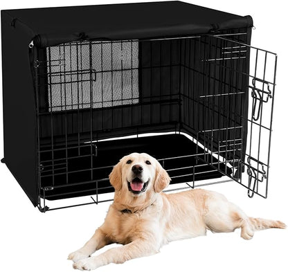 X-ZONE PET 48" Dog Crate Cover for Indoor/Outdoor - Heavy Duty Polyester Pet Kennel Cover Fits for Wire Dog Cage Black