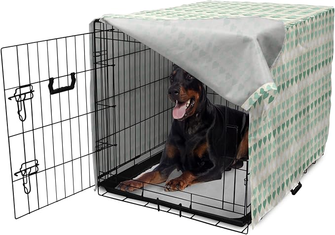 Lunarable Aquamarine Dog Crate Cover, Romantic Pattern with Heart Shapes in Rows, Easy to Use Pet Kennel Cover for Medium Large Dogs, 42 Inch, Champagne Laurel Green
