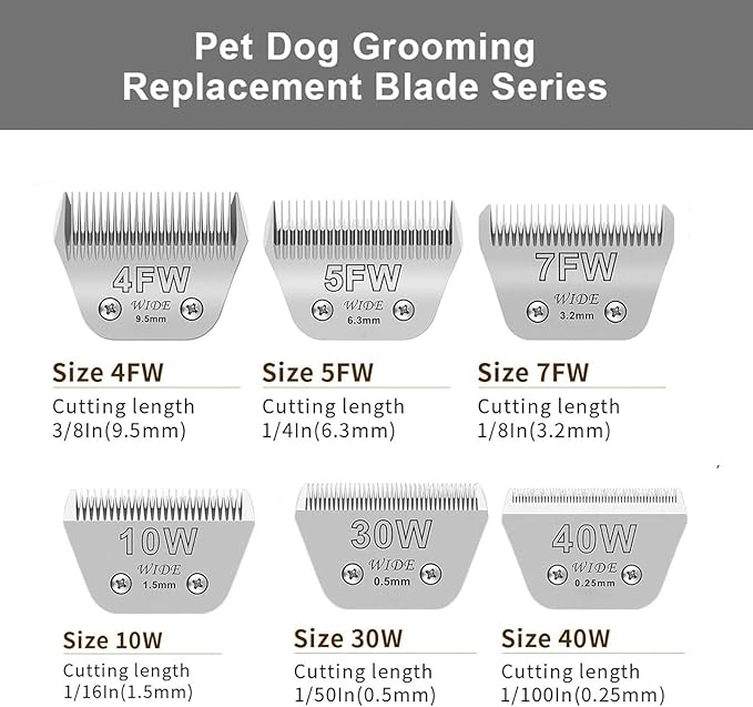 Wide Blades for Dog Grooming Blades Compatible with Andis,Oster A5,Wahl km10 Dog Clippers Stainless Steel Blades Blades for Animal Dog,Cat,Horse, (#7FW(3.2mm)/2PCS)