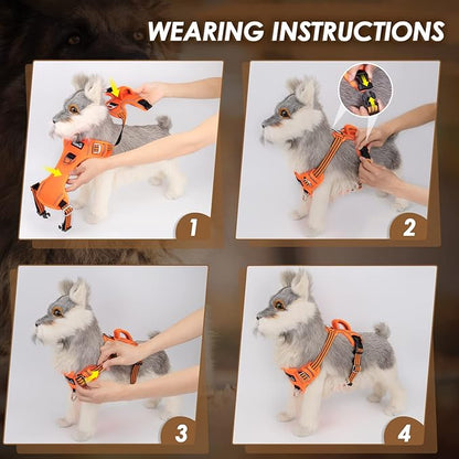 Lukovee No Pull Dog Harness, No Choke Adjustable Dog Harness with 2 Leash Clips and Easy Control Vertical Handle, Soft Padded Dog Vest for Medium and Large Dogs (Medium, Orange)