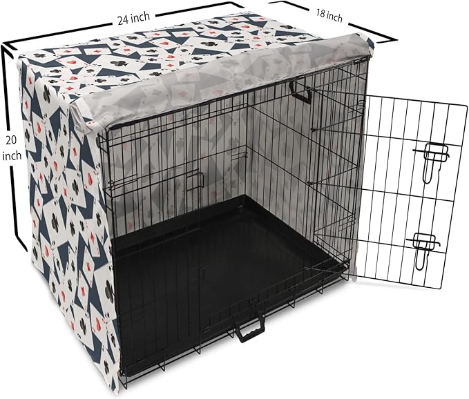 Lunarable Casino Dog Crate Cover, Realistic Style Random Scattered Playing Cards Leisure Time Hobby Games, Easy to Use Pet Kennel Cover for Cats & Medium Dogs, 24 Inch, Cadet Blue Black Red