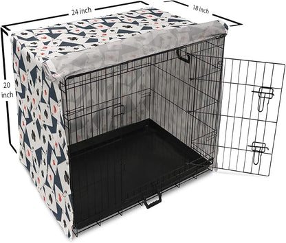 Lunarable Casino Dog Crate Cover, Realistic Style Random Scattered Playing Cards Leisure Time Hobby Games, Easy to Use Pet Kennel Cover for Cats & Medium Dogs, 24 Inch, Cadet Blue Black Red