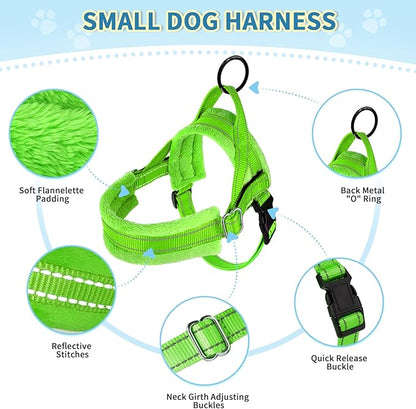 SlowTon No Pull Small Dog Harness and Leash Set, Puppy Soft Vest Harness Neck & Chest Adjustable, Reflective Lightweight Harness & Anti-Twist Pet Lead Combo for Small Medium Dogs(G,XXS)