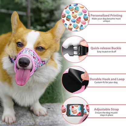 LUCKYPAW Dog Muzzle, Soft Dog Muzzles for Small Medium Large Dogs, Breathable Muzzles to Stop Biting and Chewing with Pattern, Allows Panting and Drinking (L-(Snout 7"-9½"), Pink Cake)