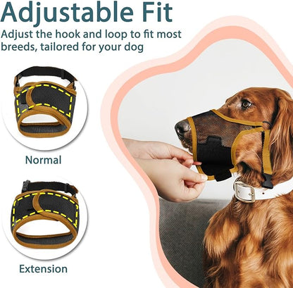 LUCKYPAW Dog Muzzle, Mesh Dog Muzzle for Large Medium Small Dogs, Soft Muzzles for Biting Chewing Fierce Barking, Breathable Muzzle with Adjustable Strap for Training (Brown, XS(Snout:6.5"-7.5"))