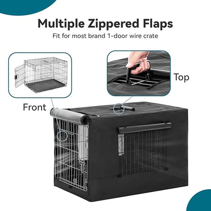 PETSFIT Dog Kennel Cover for Wire Dog Crate(30in/36inch/42inch), Single Door, Mesh Window, Flap On The Top and Back is Detachable, Dog Crate Cover Black 36inch