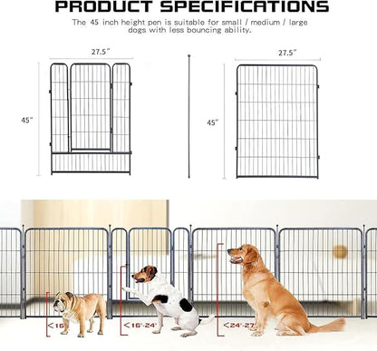 Dog Playpen,32/40/45 Inch Height in Heavy Duty, Folding Indoor Outdoor Anti-Rust Dog Exercise Fence, Portable Pet Playpen with Door for Large Medium Small Dogs and Pet (32 Panels, 45 Inch) Silver