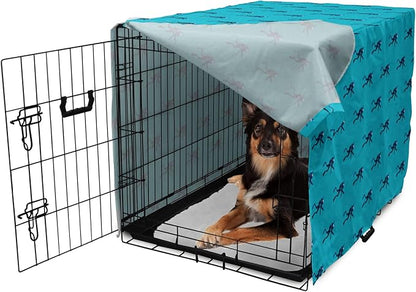 Lunarable Scuba Dog Crate Cover, Repeating Diving Man Nautical Pattern, Easy to Use Pet Kennel Cover for Medium Large Dogs, 36 Inch, Sea Blue Night Blue