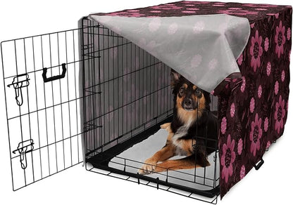 Lunarable Floral Dog Crate Cover, Botanical Theme Flowers Pattern Natural Art Abstract Blossoms, Easy to Use Pet Kennel Cover for Medium Large Dogs, 36 Inch, Charcoal Grey