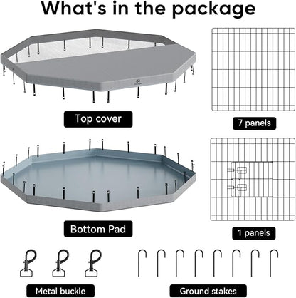 PJYuCien Puppy Playpen，8 Panels 36”H Dog Playpen with Gery Bottom Pad and Grey Top Cover，Metal Foldable Dog Exercise Pen for Indoor，Better for Small Pets,Grey