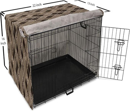 Lunarable Contemporary Brown Dog Crate Cover, Rhomb Check Pattern with Animal Skins, Easy to Use Pet Kennel Cover for Small Dogs Puppies Kittens, 22 Inch, Umber Dark Brown
