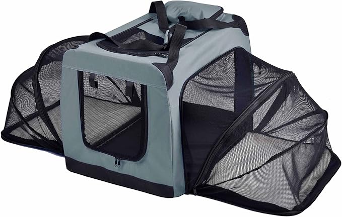 Pet Life Hounda Accordion Metal Framed Soft Folding Expandable Dog Crate - Collapsible Folding Pet Crate or Dog Kennel with Triple Expansion Room