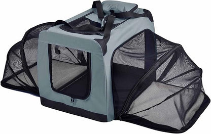 Pet Life Hounda Accordion Metal Framed Soft Folding Expandable Dog Crate - Collapsible Folding Pet Crate or Dog Kennel with Triple Expansion Room