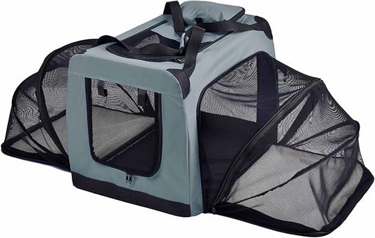 Pet Life Hounda Accordion Metal Framed Soft Folding Expandable Dog Crate - Collapsible Folding Pet Crate or Dog Kennel with Triple Expansion Room