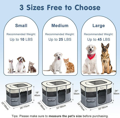 Dog Playpen, Portable Pet Playpen Cat PlayPen, 600D Oxford Dog Kennel Tent Crate, Waterproof&Breathable, Indoor Outdoor Travel Camping Use for Medium/Large Breed with Carrying Case+Folding Bowl,M,Gray