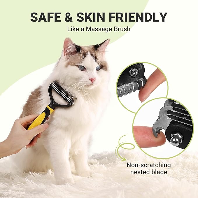 MIU COLOR Pet Grooming Brush, 2 Sided Undercoat Rake for Dogs & Cats, Professional Deshedding Brush and Dematting Tool, Effective Removing Knots, Mats, Tangles for Cats, Dogs, Extra Wide (Yellow)