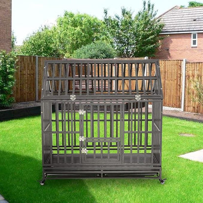 LUCKUP Heavy Duty Dog Cage Metal Kennel and Crate for Medium and Large Dogs, Pet Playpen with Four Wheels, Easy to Install, 42 inch, Black